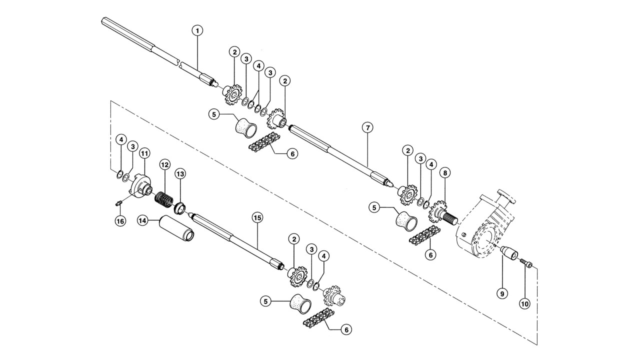 Napęd zrywaczy / rotorów lewy
